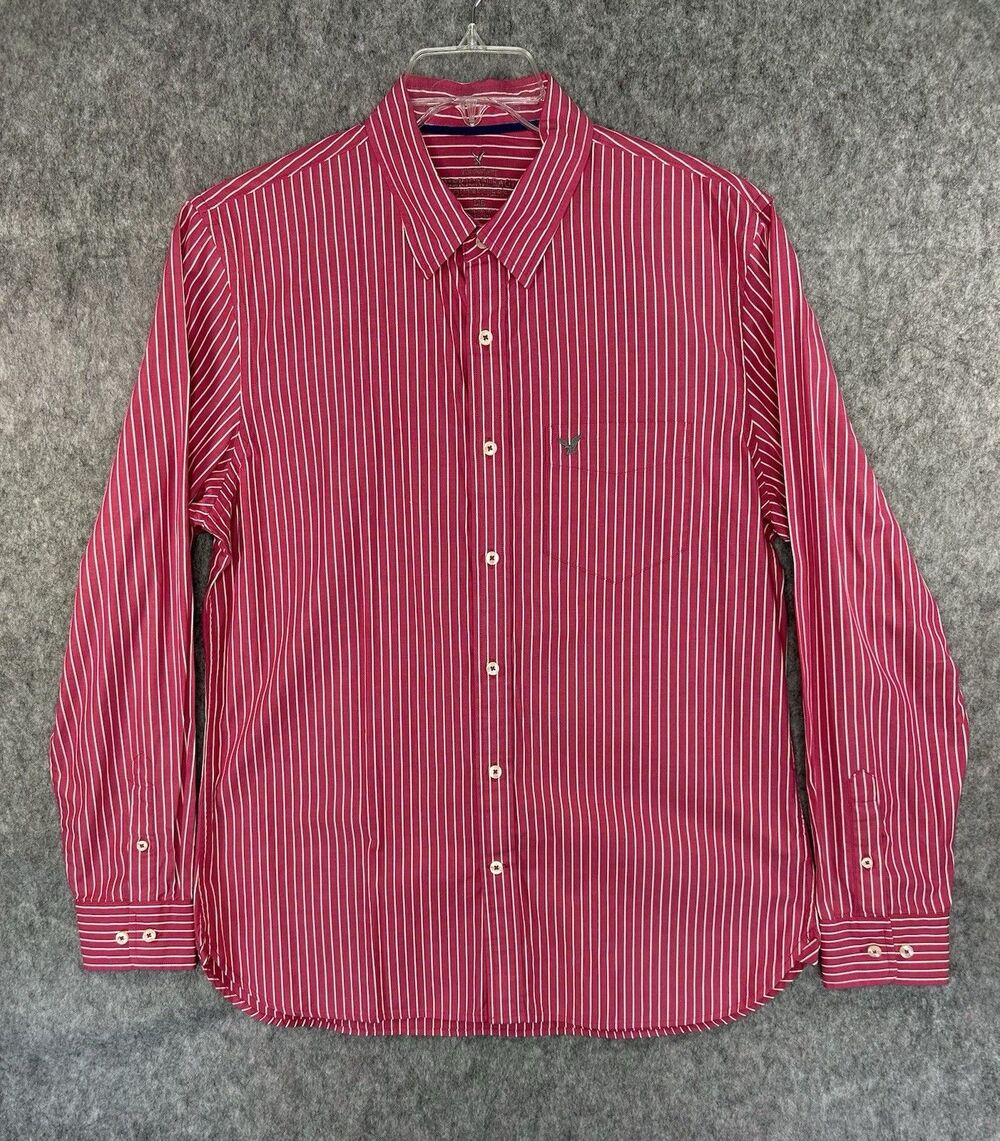 American Eagle Shirt Men's L Pink Striped Button Up Long Sleeve Preppy